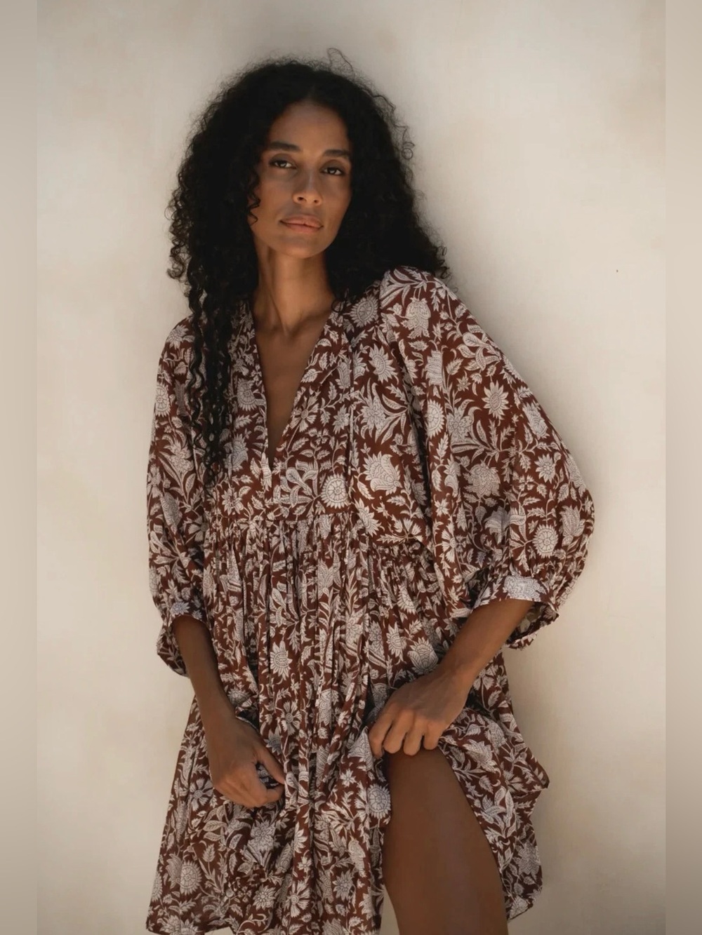 Daughters of India Maroon Floral Cotton Mini Dress XS Boho - Picture 5 of 17
